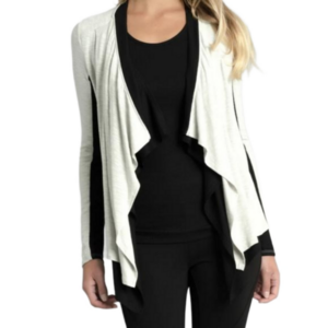 Laila Jayde double layered waterfall cardigan in black light gray, size M, NWT